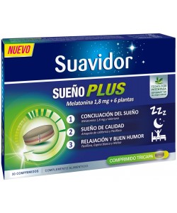 Suavidor - Sueño PLUS, actúa en las 3 Principales Fases del Sueño - 1 caja con 30 comprimidos tricapa